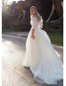 Off Shoulder Ivory Polka Dots Tulle Modern Wedding Dress